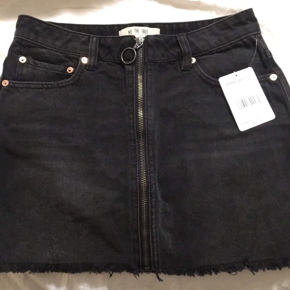 Free People Black Denim Skirt